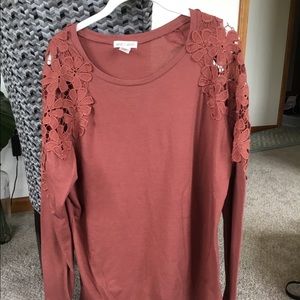Pumpkin Lace Shoulder Top - Fall Favorite